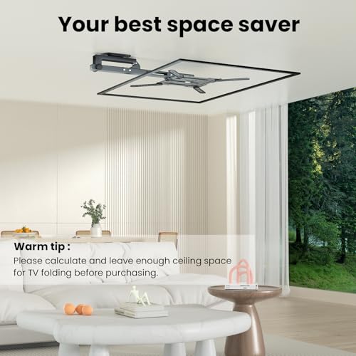 IMtKotW Ceiling TV-Mount Flip Down Folding - 23-55'' Manual Drop Down TV Mount, Fits Flat and Pitched Roof, Height Adjustable, Swivel, Max Load 44 lbs, Max VESA 400x400 mm, Black - Image 3