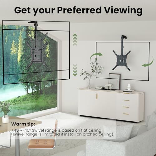 IMtKotW Ceiling TV-Mount Flip Down Folding - 23-55'' Manual Drop Down TV Mount, Fits Flat and Pitched Roof, Height Adjustable, Swivel, Max Load 44 lbs, Max VESA 400x400 mm, Black - Image 4