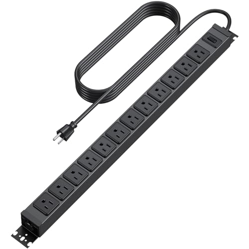 HHSOET 360° Rotating 12 Outlet Mountable Power Strip, Aluminum Alloy Long Power Strip,1200J, Heavy Duty Wall Mount Surge Protector with Switch, 6ft Power Cord. - Image 1