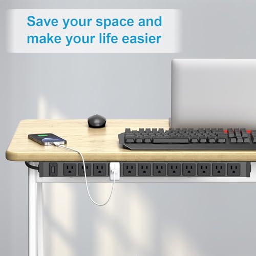 HHSOET 360° Rotating 12 Outlet Mountable Power Strip, Aluminum Alloy Long Power Strip,1200J, Heavy Duty Wall Mount Surge Protector with Switch, 6ft Power Cord. - Image 4
