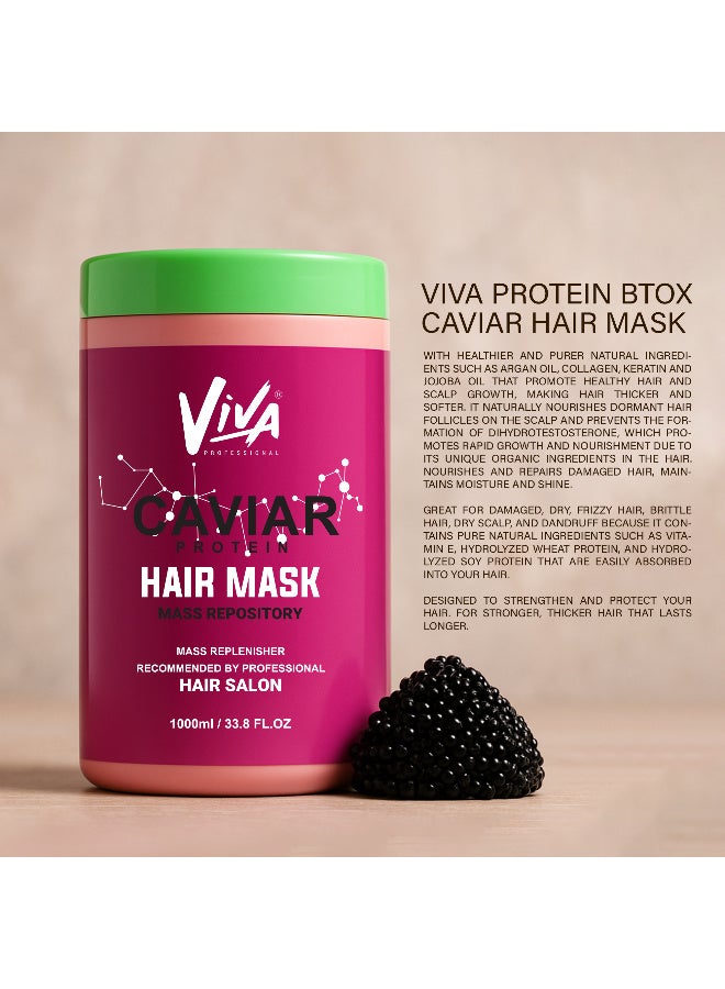 VIVA Professional Caviar Protein Hair Mask 1000ml | Deep Repair & Intensive Nourishing Hair Treatment | Moisturizing & Strengthening Formula | For Dry, Damaged & Frizzy Hair - Image 2
