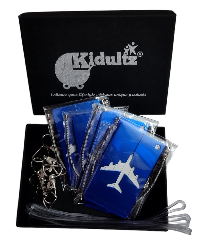 Kidultz (Set of 5) Aluminum Alloy Metallic Luggage Tags Handle Wraps with Stainless Loop Anti-Break for Travel Identification Suitcase Bag Tag, School & Office Bags (Blue) - Image 1