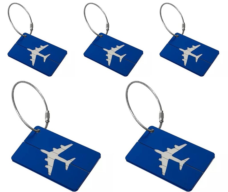 Kidultz (Set of 5) Aluminum Alloy Metallic Luggage Tags Handle Wraps with Stainless Loop Anti-Break for Travel Identification Suitcase Bag Tag, School & Office Bags (Blue) - Image 4