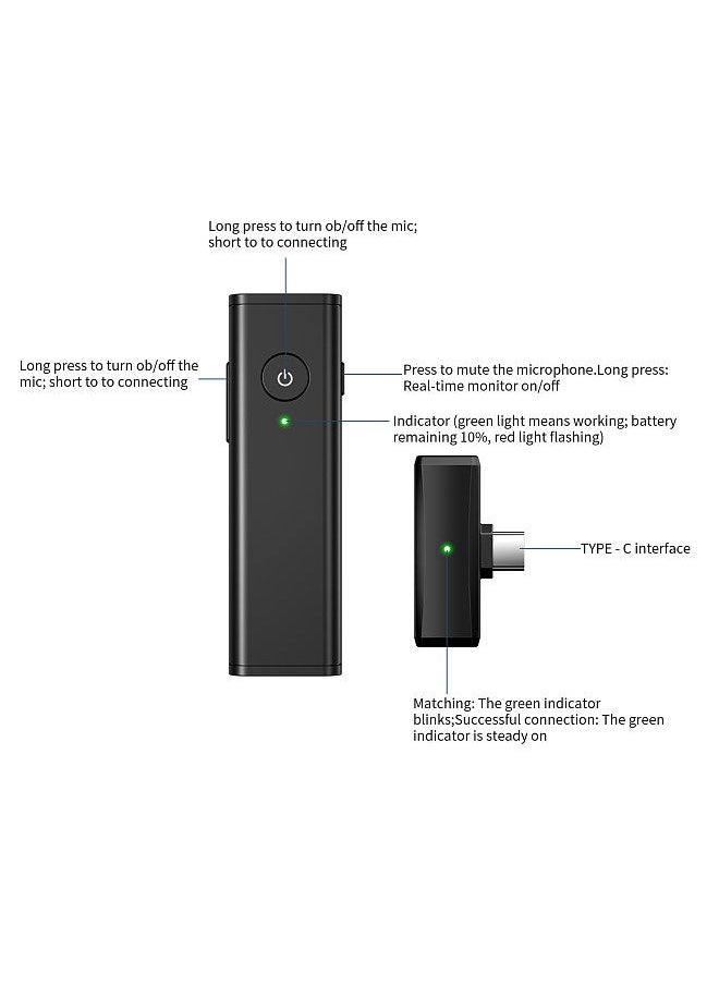 Generic - Mini Wireless Lavalier 2.4G Microphone 360° Omnidirectional Lapel Mic Noise Reduction  Compatible with Type-C Android Smartphone Tablet Real-time Audio Monitor - Image 1