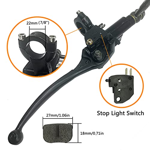 HOLATO 50 Inch Upgraded Hydraulic Brake Master Cylinder Caliper System with Brake Pads for 97cc 2.8HP Baja DoodleBug Dirt Bug DB30 Blitz Mini Bike Mini Moto On Left 7/8" Handlebars Parts (BLACK) - Image 5