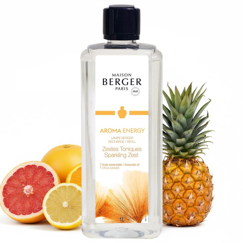 Maison Berger Sparkling Zest Lampe Berger Refill, 1 Liter (33.8 fl oz), 2-in-1 Catalytic System, Neutralizes Odors and Diffuses Fragrance, Lemon, Orange, Grapefruit, Made in France