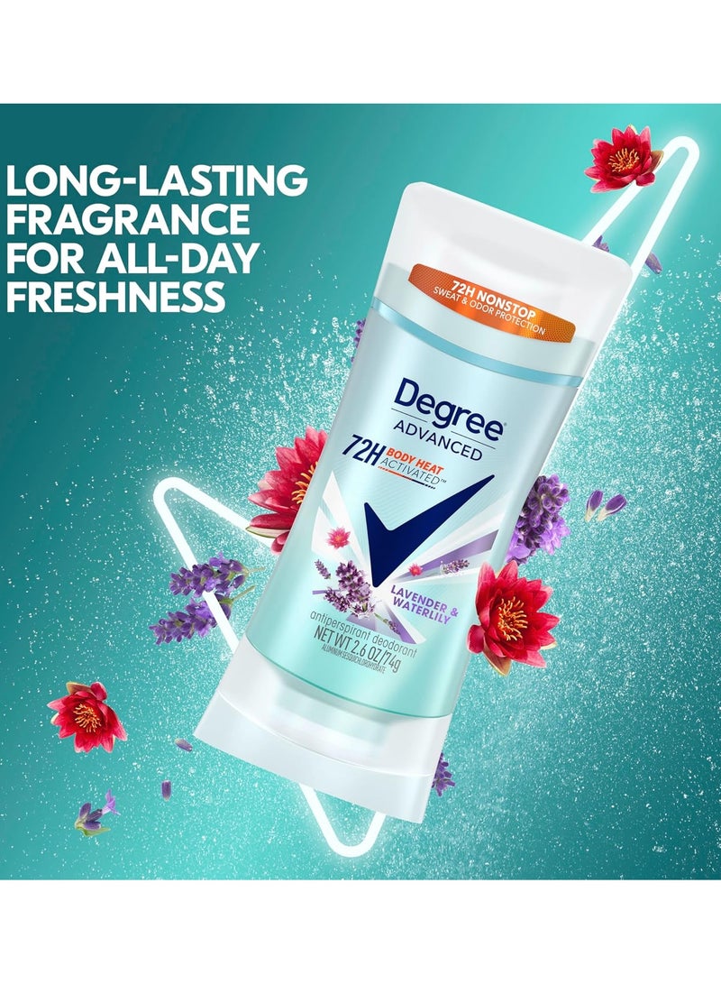 Degree Advanced Protection Antiperspirant Deodorant Lavender & Waterlily for 72-Hour Sweat & Odor Control for Women, with Body Heat Activated Technology, 74 gm - Image 2