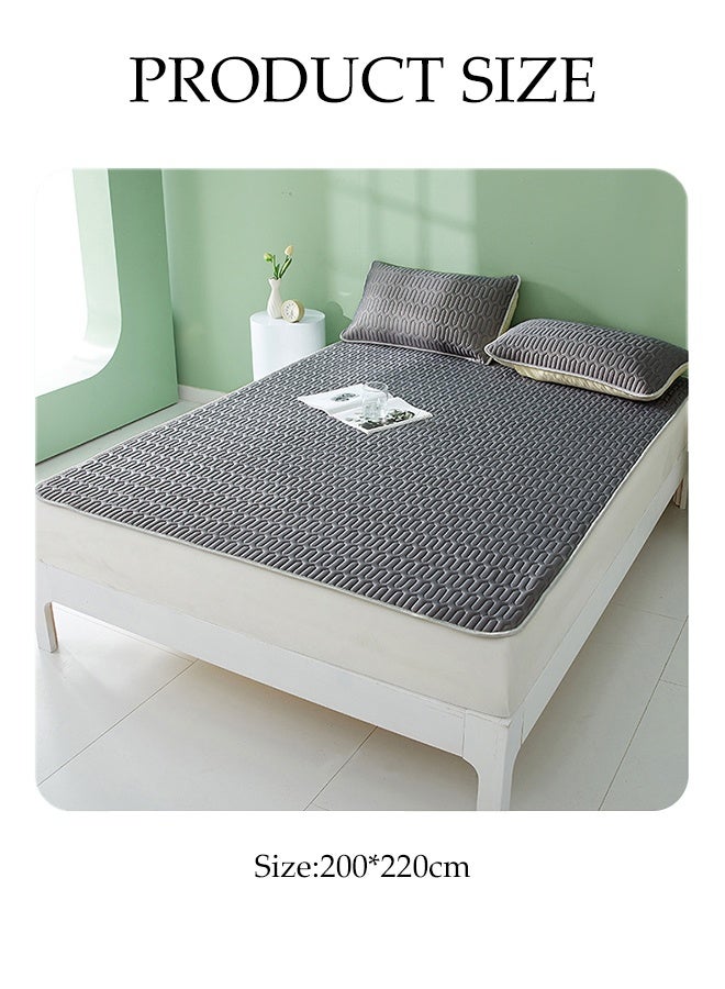 DUNISO طقم بياضات سرير من الحرير الجليدي 3 قطع، طقم بياضات تبريد لمواجهة الحرارة الشديدة، غطاء سرير من الحرير البارد المقاوم للانزلاق مع أغطية وسائد، لحرارة الصيف، ملاءات قابلة للتنفس، تخفيف تعرق الليل، 200*220 سم، رمادي - Image 2