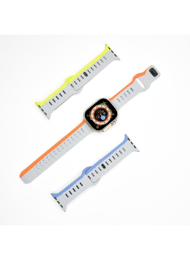 Sporty Silicone Apple Watch Band With Colorful Diamond Frame Suitable For All Models Of Apple Watch By Boligao-Color:42/44/45/49mm Light Gray Fluorescent Green - Image 2
