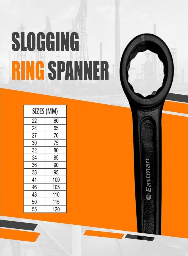 Eastman Slogging Spanners Wrench Ring End & Open End 50mm, Chrome Vanadium Steel Auto-Black Finish Wrench for Removing Very Tight Nuts and Bolts - E-2082 - Image 3