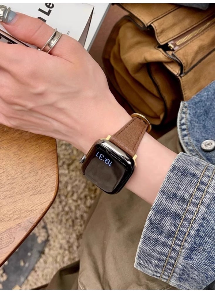 Leather Strap iwatch Replacement Strap Coffee Brown Suitable For iwatch 4/5/6/se【40mm】 - Image 4