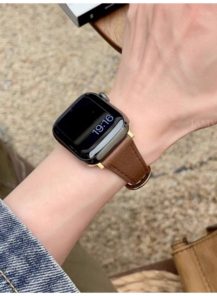 Leather Strap iwatch Replacement Strap Coffee Brown Suitable For iwatch 4/5/6/se【40mm】 - Image 2