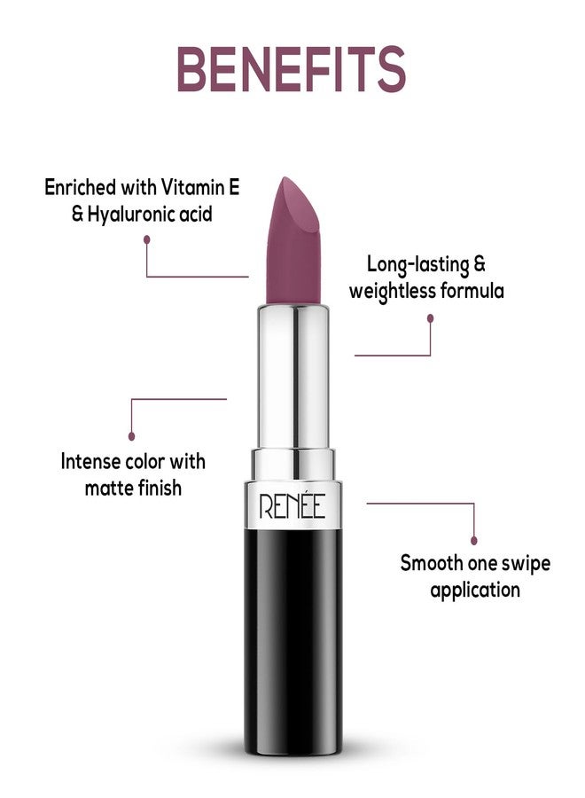 RENEE Stunner Matte Lipstick - Lotus Lady 4gm - Intense Color Pay Off, Full Coverage Long Lasting Weightless Velvety Formula With One Swipe Application - Enriched With Vitamin E & Hyaluronic Acid - Image 3