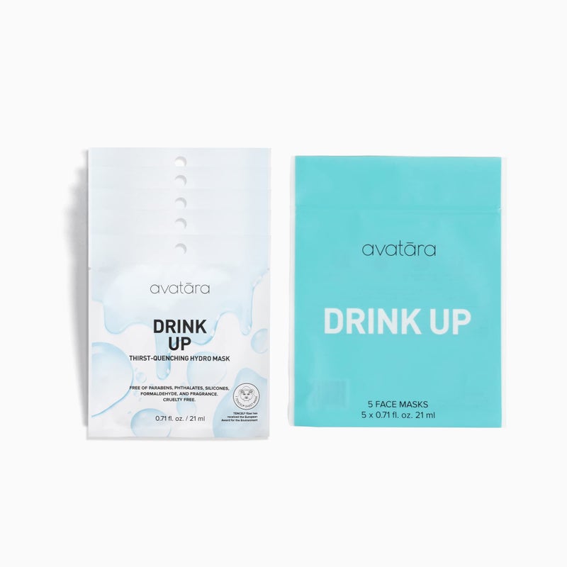 Avatara Drink Up Facial Mask 5 Sheets, Hydrating Mask, Sheet Masks with Aloe Vera and Licorice Root, Face Mask Skincare Beauty Essential Made with Tencel Fibers, Paraben-Free, Dry Skin, 5 Pack