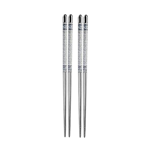 AKRIZA Stainless Steel Chopstick - Floral Design - Designer Printed Round 23cm (Grey - 2 Pair) - Image 1