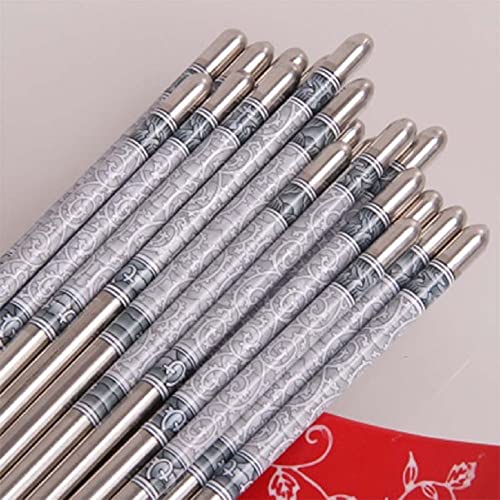 AKRIZA Stainless Steel Chopstick - Floral Design - Designer Printed Round 23cm (Grey - 2 Pair) - Image 4