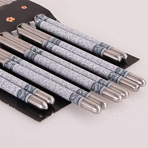 AKRIZA Stainless Steel Chopstick - Floral Design - Designer Printed Round 23cm (Grey - 2 Pair) - Image 3