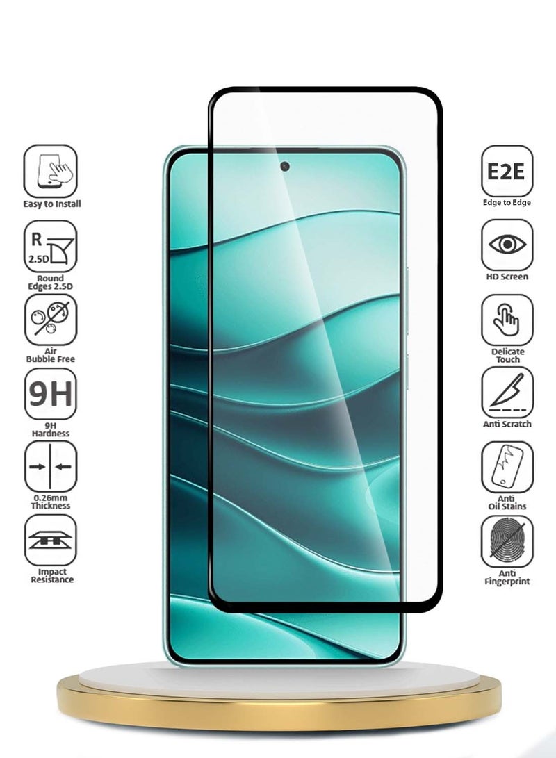 Wtech Xiaomi Redmi Note 14 5G 2024 Premium E2E Series Full Glue Full Cover Tempered Glass Screen Protector - Clear/Black - Image 2