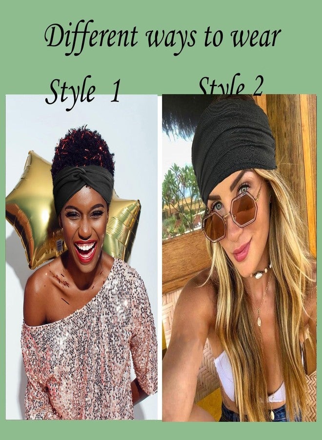 Hexchasty 2Pcs Turban Headbands for Women Fashion Boho Stretchy Thick Cute Extra Wide Headbands large Fabric Knotted Cloth Twisted Head Wraps for Womens Girls Black and leopard - Image 5