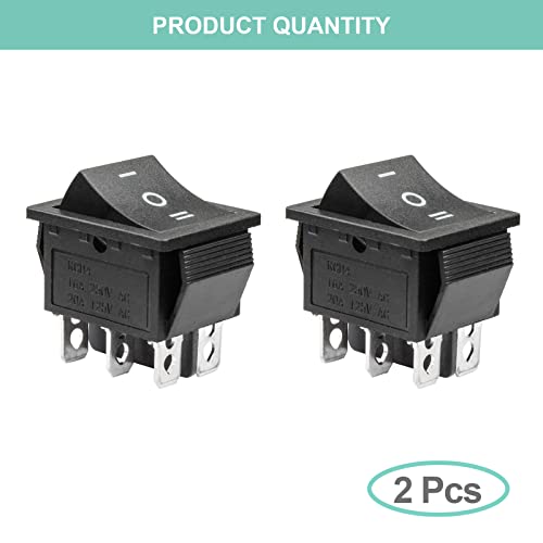 QTEATAK 2Pcs DPDT 6 Pins 3 Position ON/Off/ON Black Rocker Toggle Switch for Car and Boat AC 20A/125V 16A/250V KCD4 - Image 4
