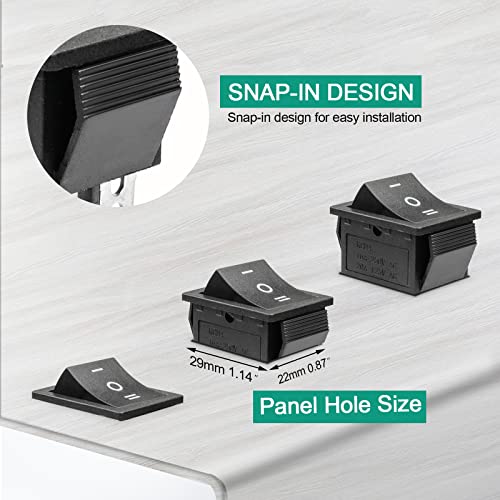 QTEATAK 2Pcs DPDT 6 Pins 3 Position ON/Off/ON Black Rocker Toggle Switch for Car and Boat AC 20A/125V 16A/250V KCD4 - Image 5