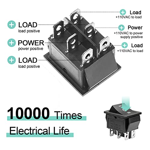 QTEATAK 2Pcs DPDT 6 Pins 3 Position ON/Off/ON Black Rocker Toggle Switch for Car and Boat AC 20A/125V 16A/250V KCD4 - Image 3