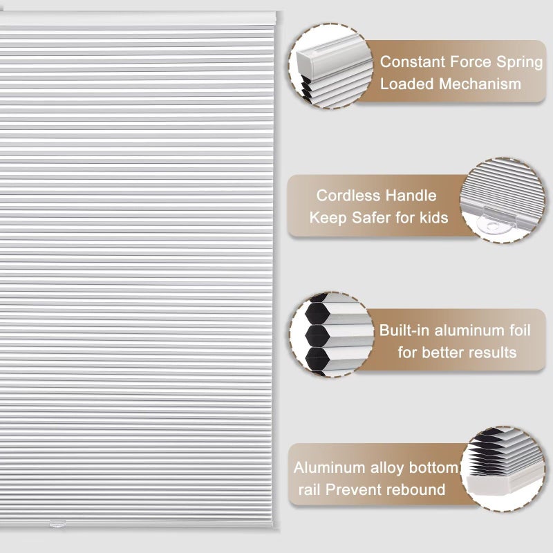 MYshade Cordless Blackout Cellular Shades, 1.5" Honeycomb Window Blinds for Bedroom & Nursery, Thermal Insulated, Noise Reducing, Privacy Shades, Inside or Outside Mount (30" W x 72" H, White) - Image 2