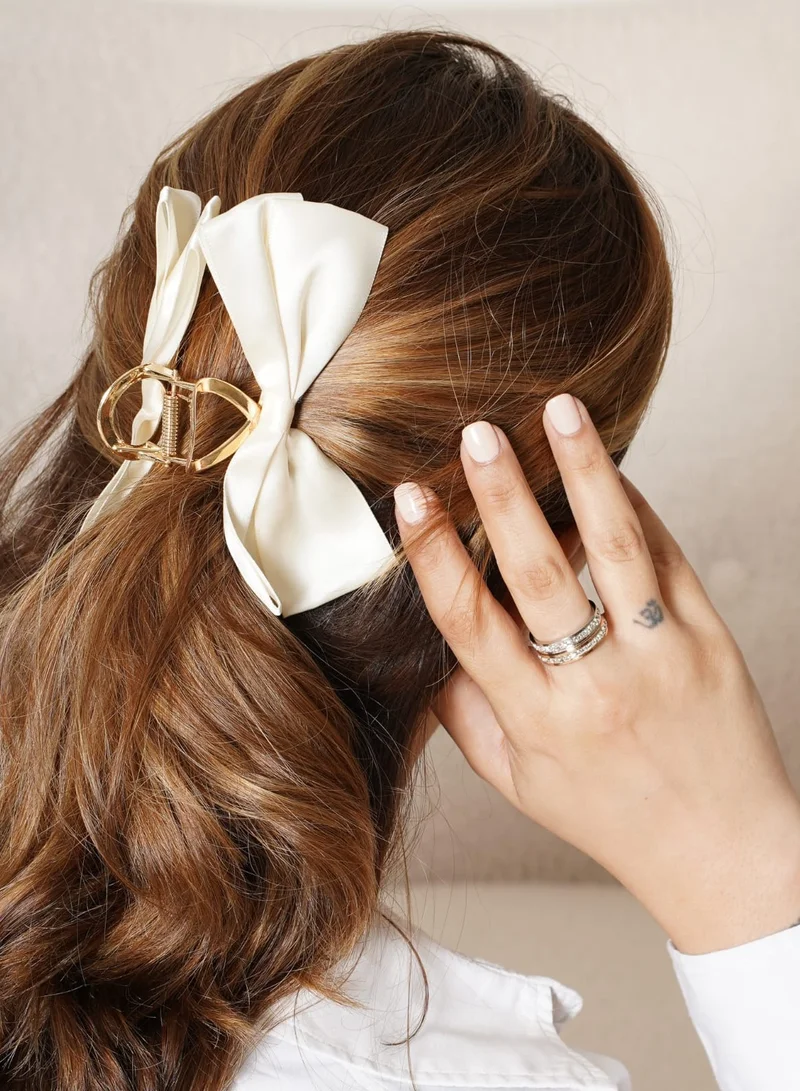 Fabric Bow Clip - White