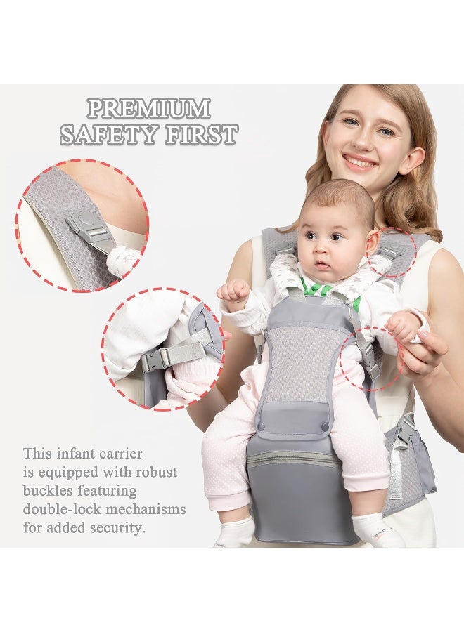 fisca Baby Carrier with Hip Seat for Newborn to Toddler, 6-in-1 Ergonomic Infant Carrier - Image 4