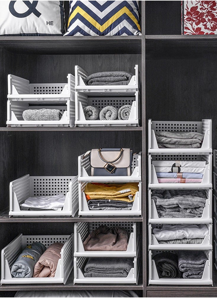 CityRiya-Long Foldable Storage Box Storage Bins 4 Pack Stackable Closet Organizers Wardrobe Clothes Organizer Large Drawer Shelf Storage Basket Plastic Folding Containers Cubes  - Image 3