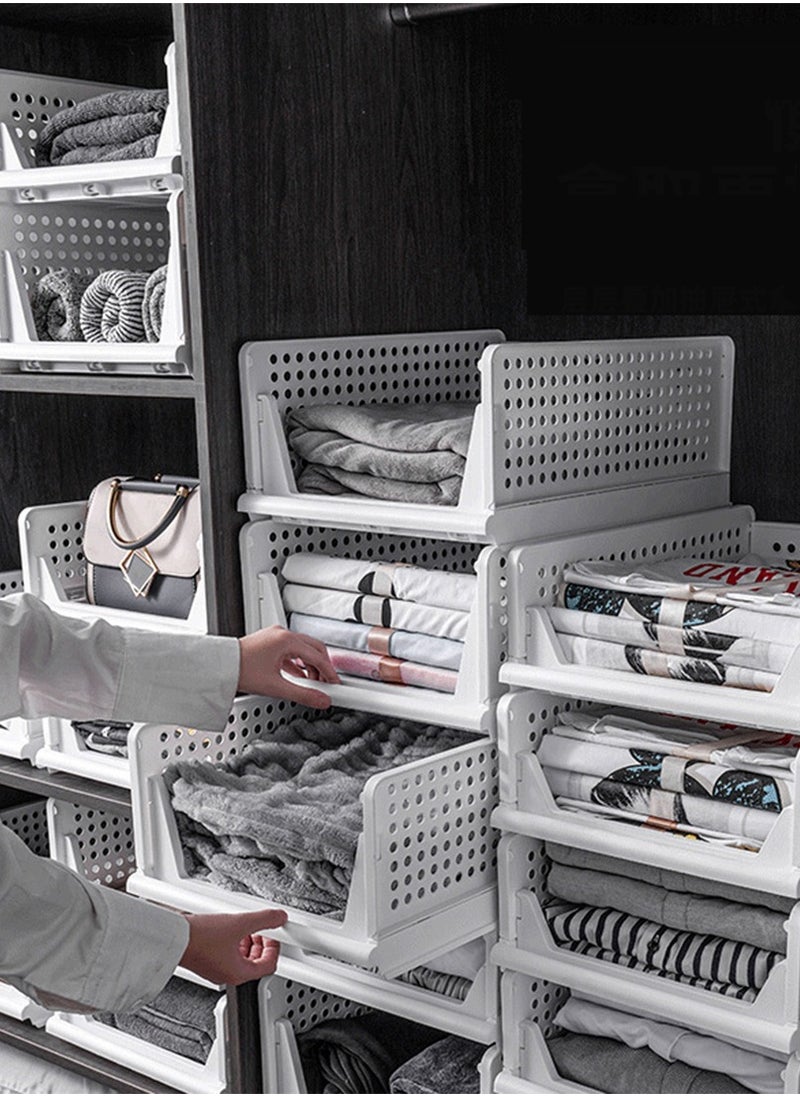 CityRiya-Long Foldable Storage Box Storage Bins 4 Pack Stackable Closet Organizers Wardrobe Clothes Organizer Large Drawer Shelf Storage Basket Plastic Folding Containers Cubes  - Image 4