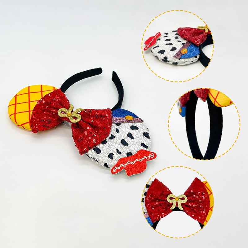 Tarocynn 2 PCS Mouse Ears Headbands with LED Light Sequin Cowboy Space Plane Headbands Park Ears for Party Favors Cosplay Costumes Accessories (Yellow & White) - Image 5