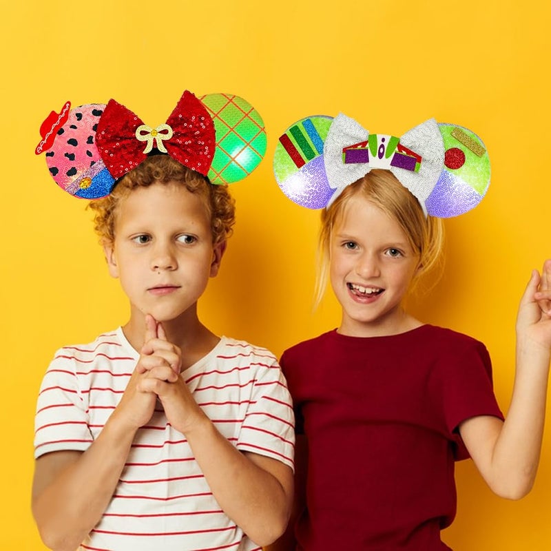 Tarocynn 2 PCS Mouse Ears Headbands with LED Light Sequin Cowboy Space Plane Headbands Park Ears for Party Favors Cosplay Costumes Accessories (Yellow & White) - Image 3