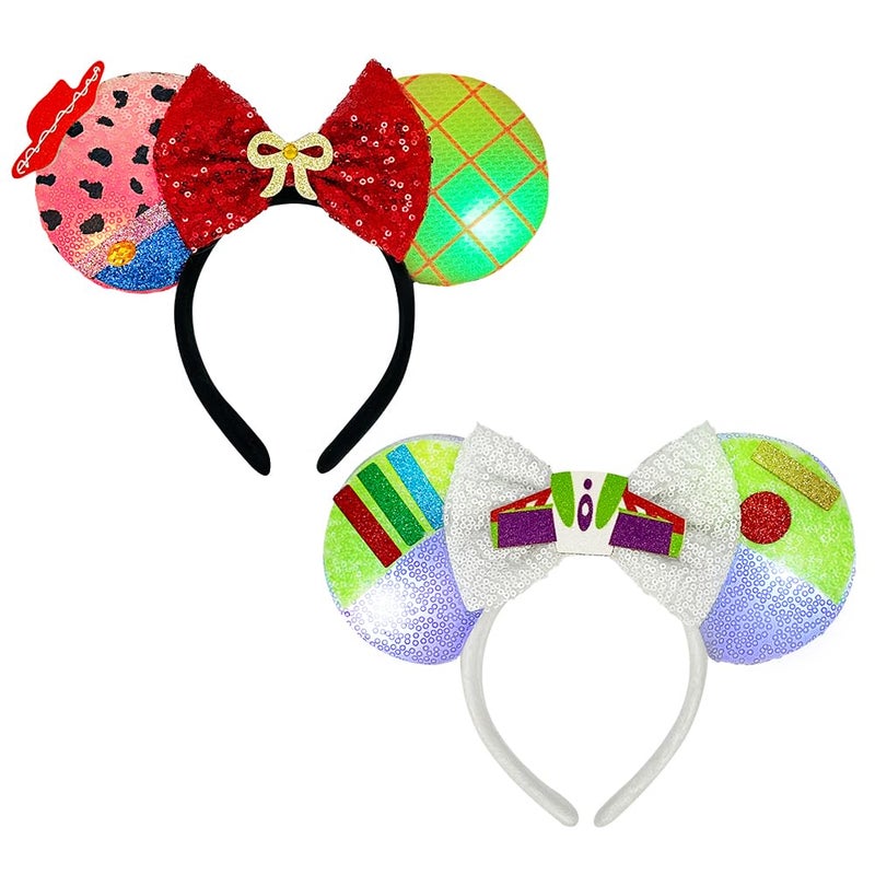 Tarocynn 2 PCS Mouse Ears Headbands with LED Light Sequin Cowboy Space Plane Headbands Park Ears for Party Favors Cosplay Costumes Accessories (Yellow & White) - Image 1