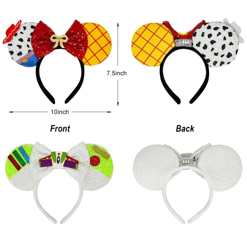Tarocynn 2 PCS Mouse Ears Headbands with LED Light Sequin Cowboy Space Plane Headbands Park Ears for Party Favors Cosplay Costumes Accessories (Yellow & White) - Image 4