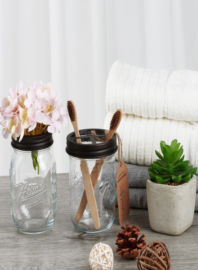 Amolliar Mason Jar Toothbrush Holder- Rustproof Stainless Steel - Holds 2 Toothbrushes and Toothpaste,with Chalkboard Labels - Farmhouse Décor Bathroom Countertop and Vanity Storage Organizer,Bronze - Image 2