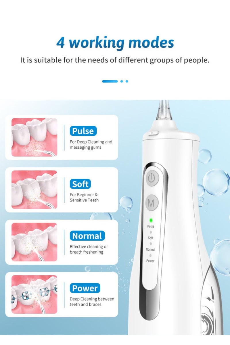 Reva Cordless Rechargeable Water Flosser – Portable IPX7 Waterproof Oral Irrigator With 360° Rotating Nozzle, 4 Modes, 4 Jet Tips & 300ml Tank – Ideal For Braces & Dental Care (White)  - Image 3