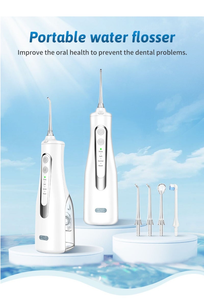 Reva Cordless Rechargeable Water Flosser – Portable IPX7 Waterproof Oral Irrigator With 360° Rotating Nozzle, 4 Modes, 4 Jet Tips & 300ml Tank – Ideal For Braces & Dental Care (White)  - Image 2