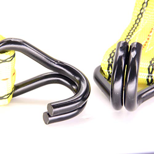 HFS(R) 4PC 1-1/2" x 15 ft Heavy Duty Ratchet Cargo Tie Down Straps 3000lbs Dual J-Hooks (Yellow) - Image 2