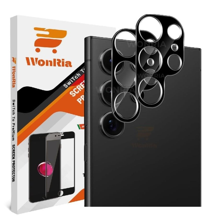 WonRia - Pack 2 [Back Camera Lens Protector for Samsung Galaxy S25 Ultra 5G Camera Glass Protector Guard 3D Premium] - Black - Image 1