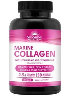SUNSHINE NUTRITION Marine Collagen With Hyaluronic Acid, Vitamin C And E Healthy Hair, Skin And Nails Reduces Wrinkles Good For Strong Bones And Joints 100 Tablets  - Image 1