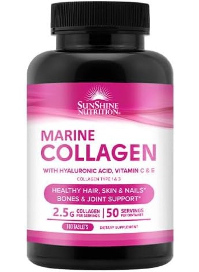 SUNSHINE NUTRITION Marine Collagen With Hyaluronic Acid, Vitamin C And E Healthy Hair, Skin And Nails Reduces Wrinkles Good For Strong Bones And Joints 100 Tablets - Image 1
