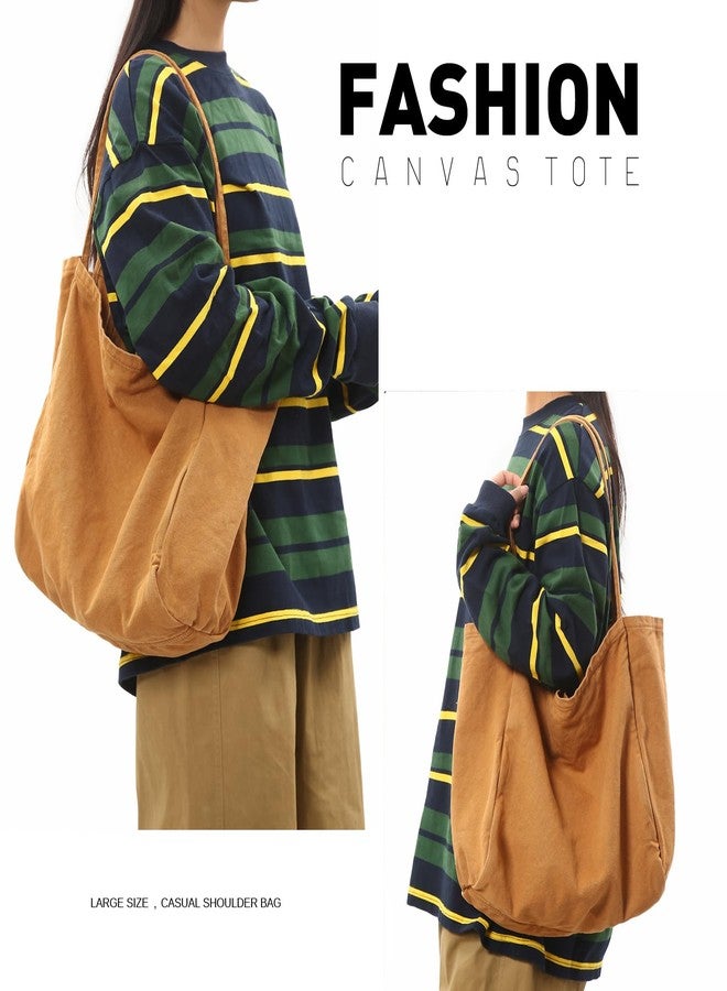 YAVCOOL Canvas Tote Bag for Women Large Hobo Shoulder Bag for Work Travel Casual Message Bag Tote Purse handbags, 1-brown, Large - Image 3