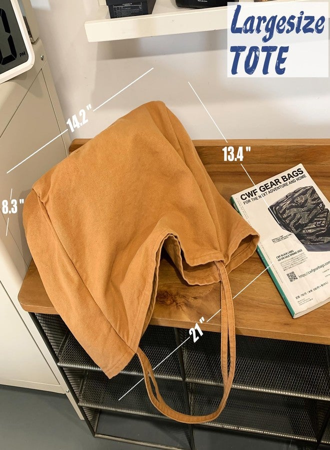YAVCOOL Canvas Tote Bag for Women Large Hobo Shoulder Bag for Work Travel Casual Message Bag Tote Purse handbags, 1-brown, Large - Image 4