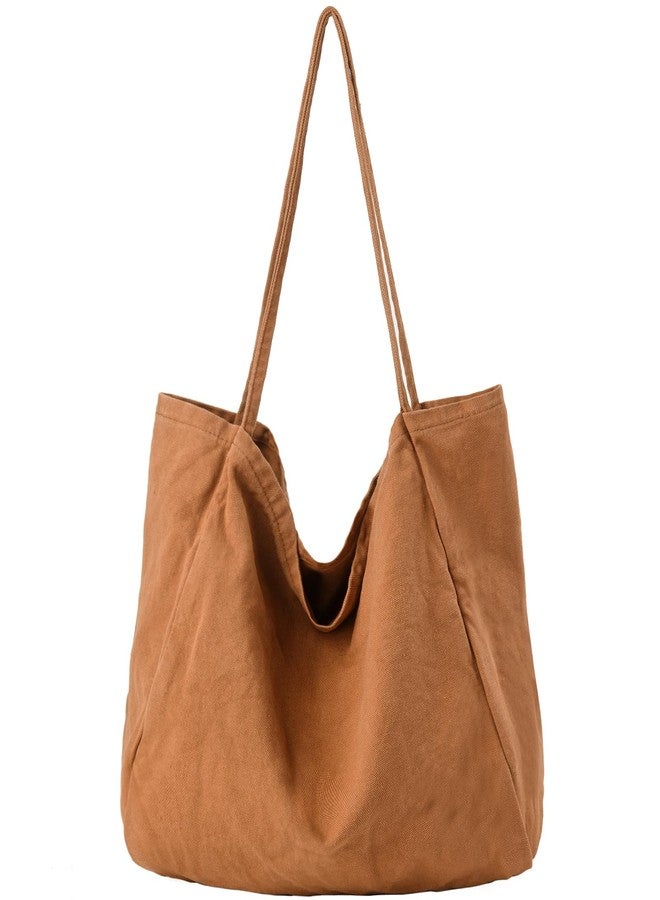 YAVCOOL Canvas Tote Bag for Women Large Hobo Shoulder Bag for Work Travel Casual Message Bag Tote Purse handbags, 1-brown, Large - Image 1