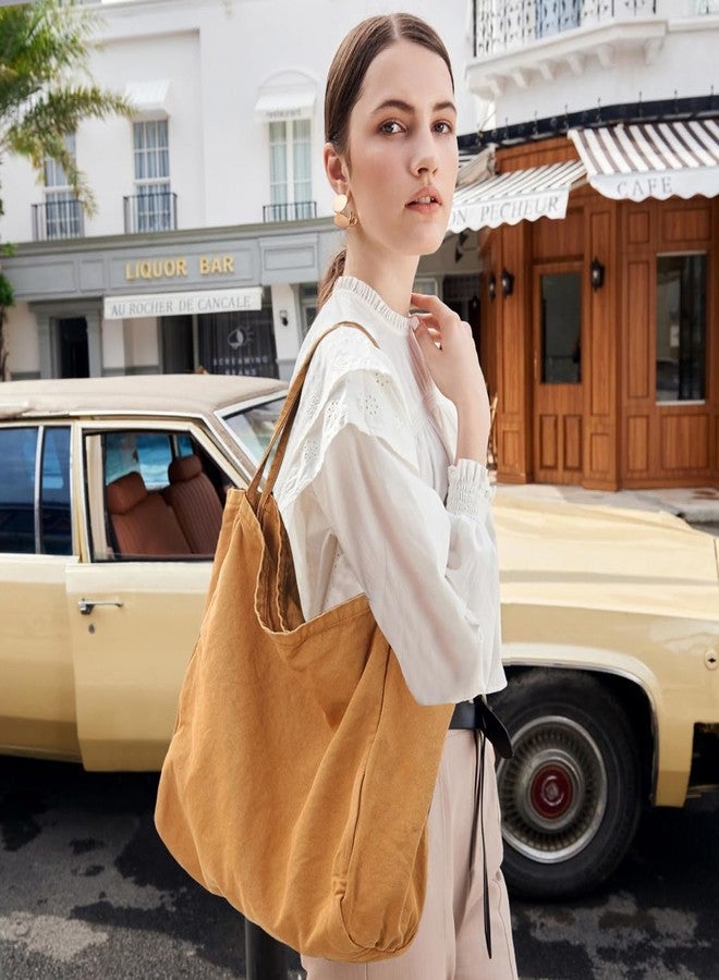 YAVCOOL Canvas Tote Bag for Women Large Hobo Shoulder Bag for Work Travel Casual Message Bag Tote Purse handbags, 1-brown, Large - Image 2