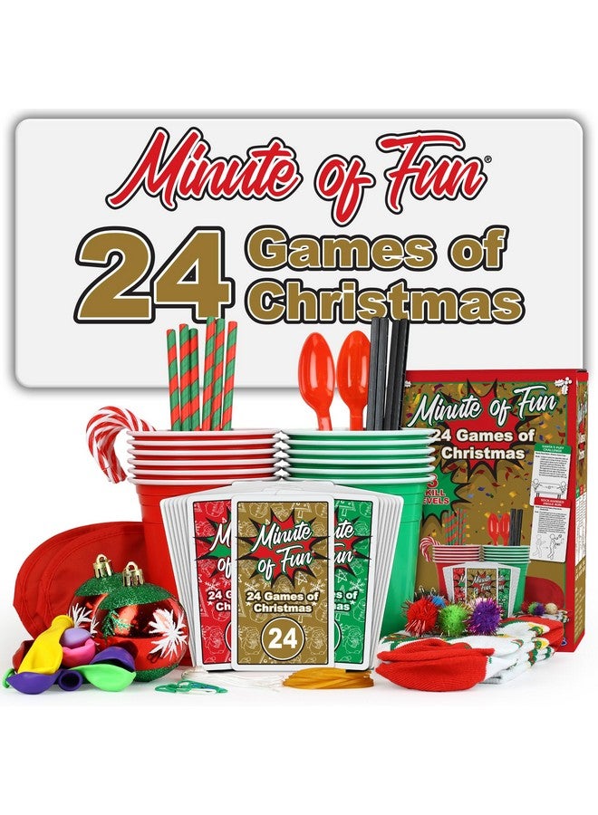 Funwares Minute of Fun, 24 Days of Christmas - 24 Fun Christmas-Themed Minute to Win It Games & Challenges for Kids, Adults, Teens, and Families - All Contents to Play are Included, 2-12 Players! - Image 1