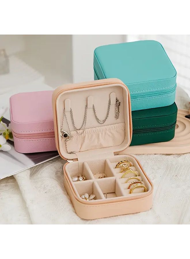 White Faux Leather Jewelry Organizer Box With Necklace Hooks 4 Compartments Portable For Travel - Image 2