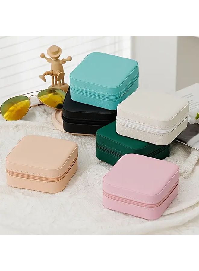 White Faux Leather Jewelry Organizer Box With Necklace Hooks 4 Compartments Portable For Travel - Image 1