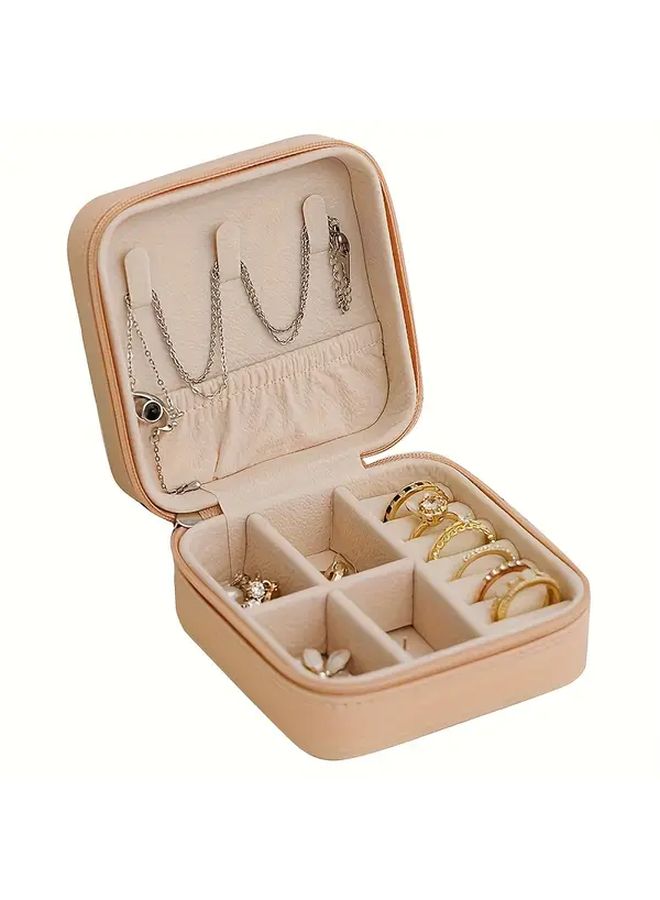 White Faux Leather Jewelry Organizer Box With Necklace Hooks 4 Compartments Portable For Travel - Image 5